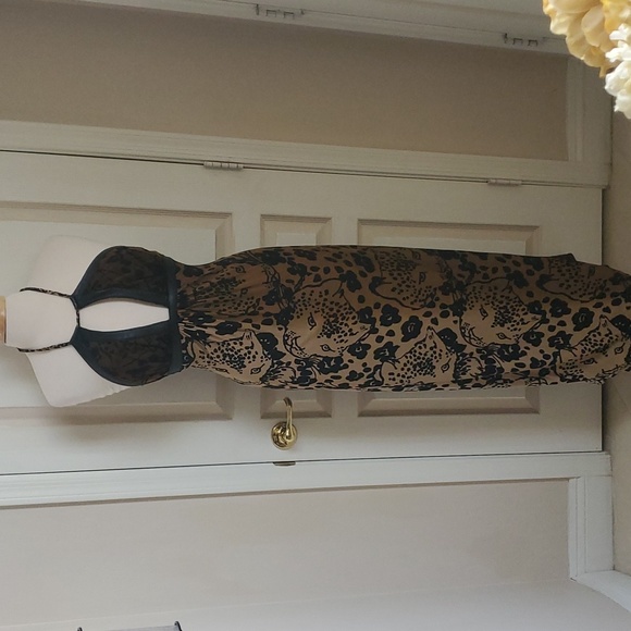 Sky Leather Trim & Animal Print Maxi Dress